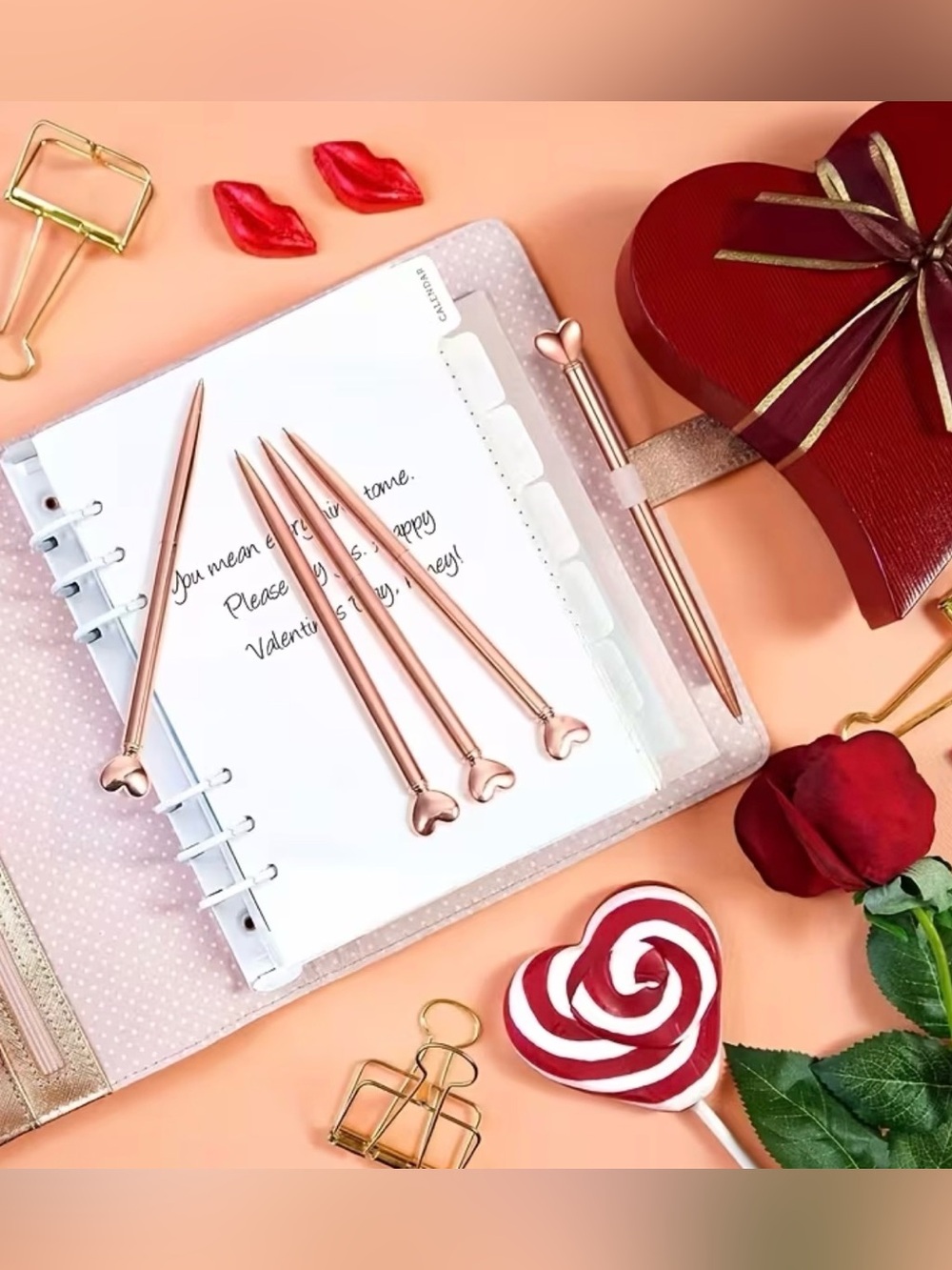2 Rose Gold Heart Shaped Ballpoint Pens - Black Ink - Picture 3 of 3